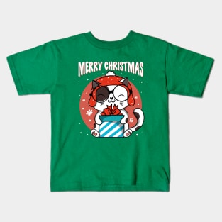 Merry Christmas Cat Gift Kids T-Shirt